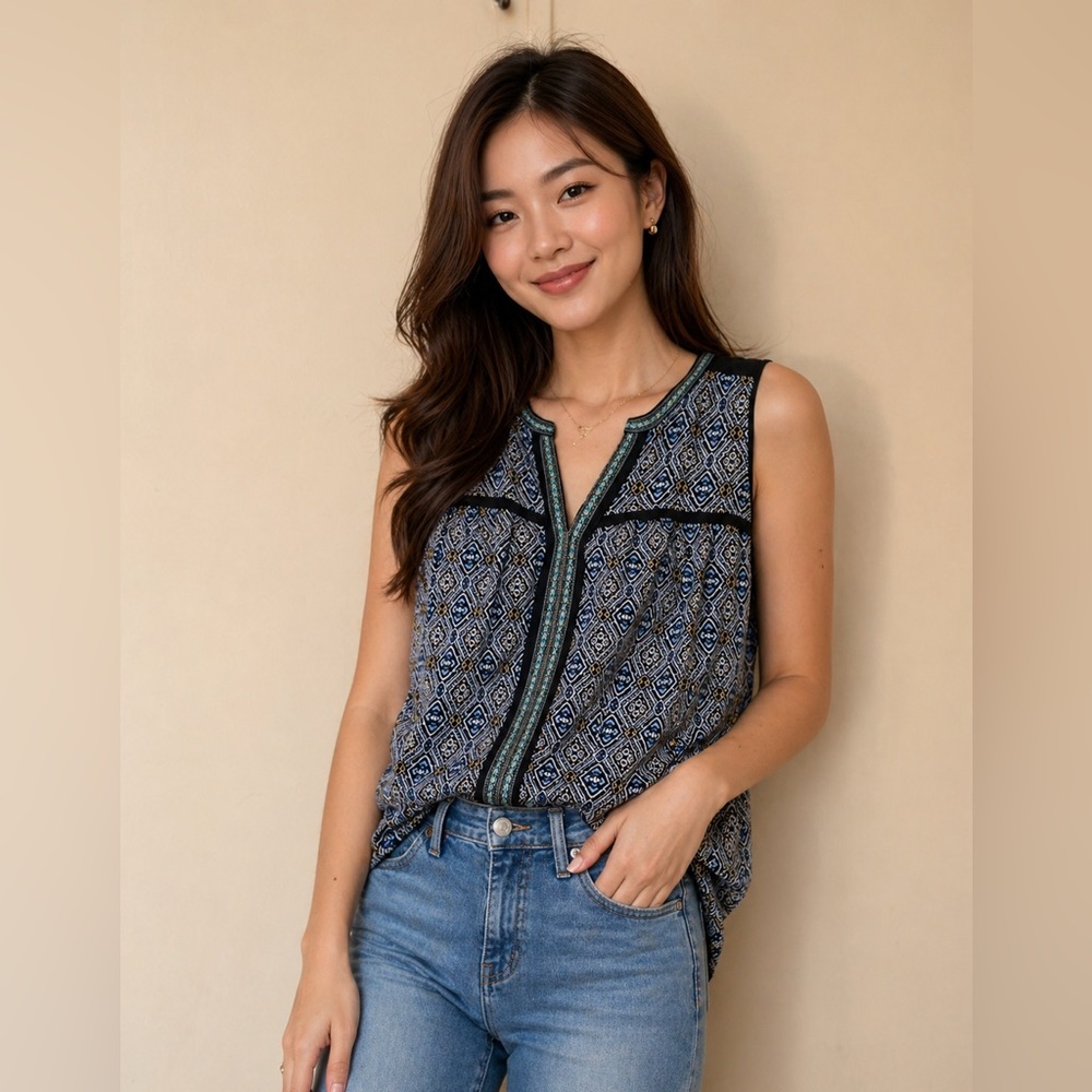 4/$20 Elegant Sleeveless Top with Geometric Design
